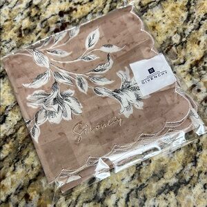 Vintage Givenchy Floral Handkerchief – Taupe Beige, New
